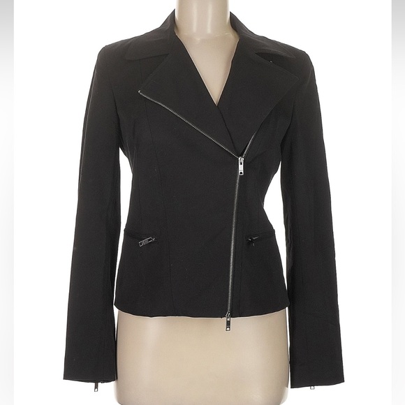 Dkny Black Moto Blazer Jacket with Asymmetrical Zippers Women’s Size 8 Medium M - Picture 1 of 6